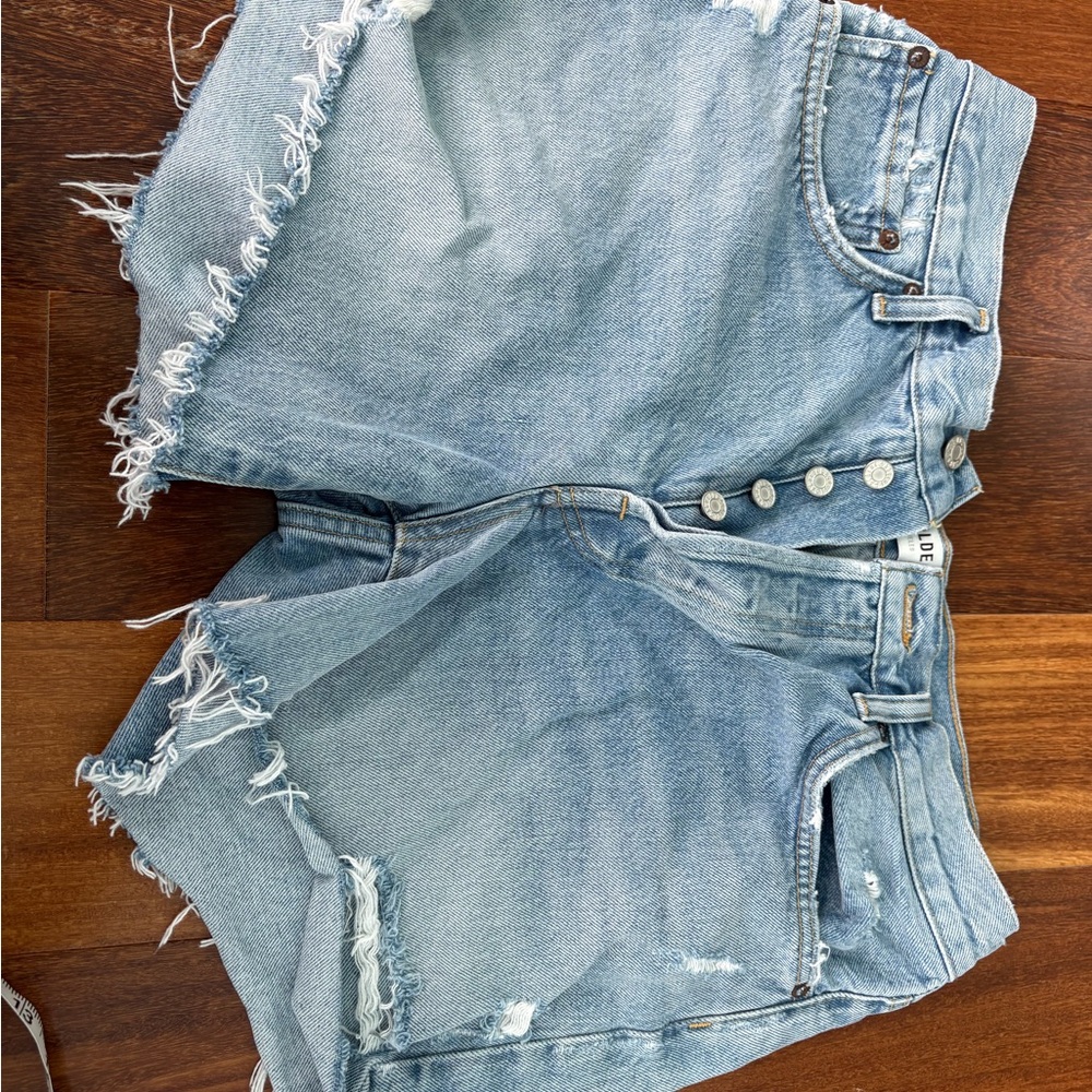 Agolde Faded Blue Frayed Jean Shorts